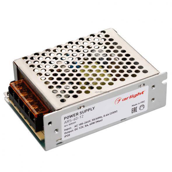 Драйвер ARLIGHT 60W 12V 5A IP20 025331 Драйвер ARLIGHT 60W 12V 5A IP20 025331