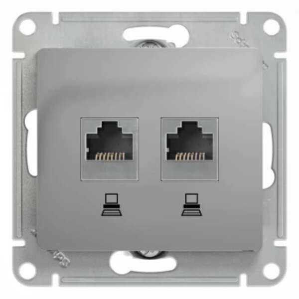 Розетка GLOSSA 2хPC RJ45 алюминий GSL000385KK Розетка GLOSSA 2хPC RJ45 алюминий GSL000385KK