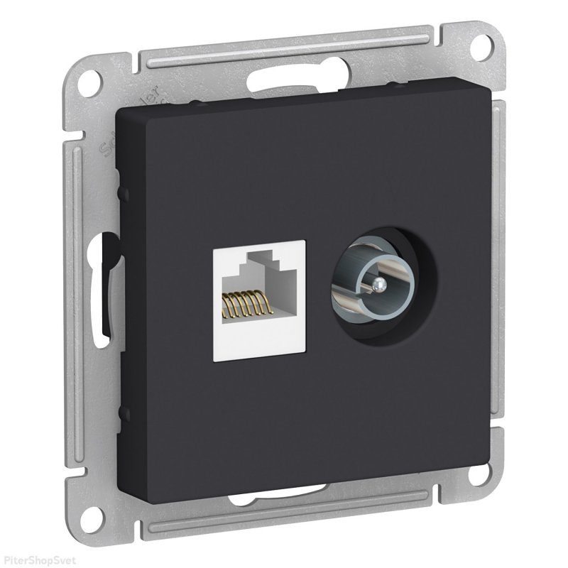 Розетка ATLASDESIGN PC+TV RJ45 карбон ATN001089 Розетка ATLASDESIGN PC+TV RJ45 карбон ATN001089