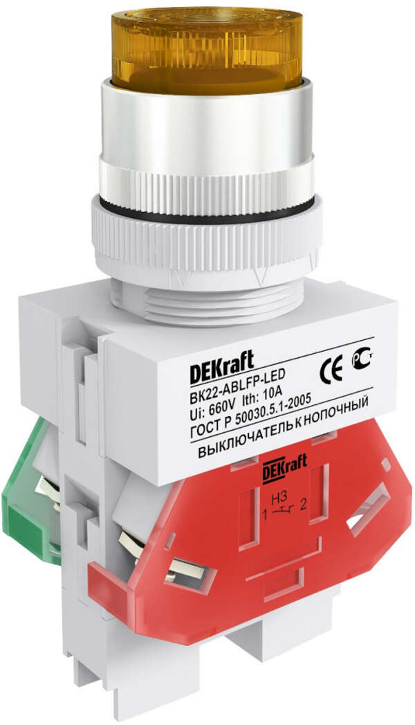 Кнопка Dekraft ABLFP ВК-22 220V желт. 25028DEK Кнопка Dekraft ABLFP ВК-22 220V желт. 25028DEK