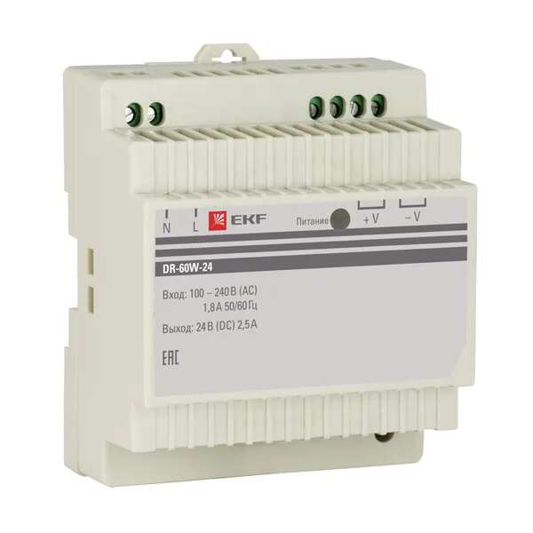 Драйвер EKF 24V 60W IP20 dr-60w-24 (DIN-рейка) Драйвер EKF 24V 60W IP20 dr-60w-24 (DIN-рейка)