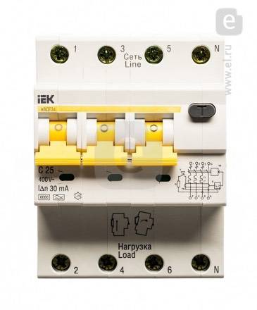 Диф-автомат IEK АВДТ-34 25А 4П MAD22-6-025-C-30 Диф-автомат IEK АВДТ-34 25А 4П MAD22-6-025-C-30
