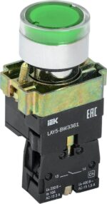 Кнопка IEK LAY5-BW3361 зеленая с подсветкой 240В