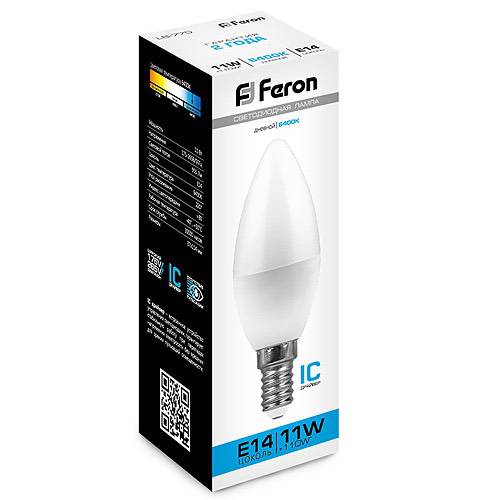 Лампа Feron LED B35 11W 6400K E14 (LB-770) 25943 Лампа Feron LED B35 11W 6400K E14 (LB-770) 25943